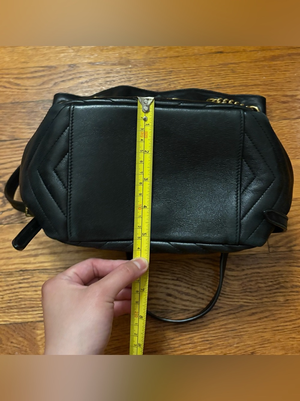 Saint Laurent Black Quilted Leather Drawstring Backpack with Gold Chain - Picture 16 of 16